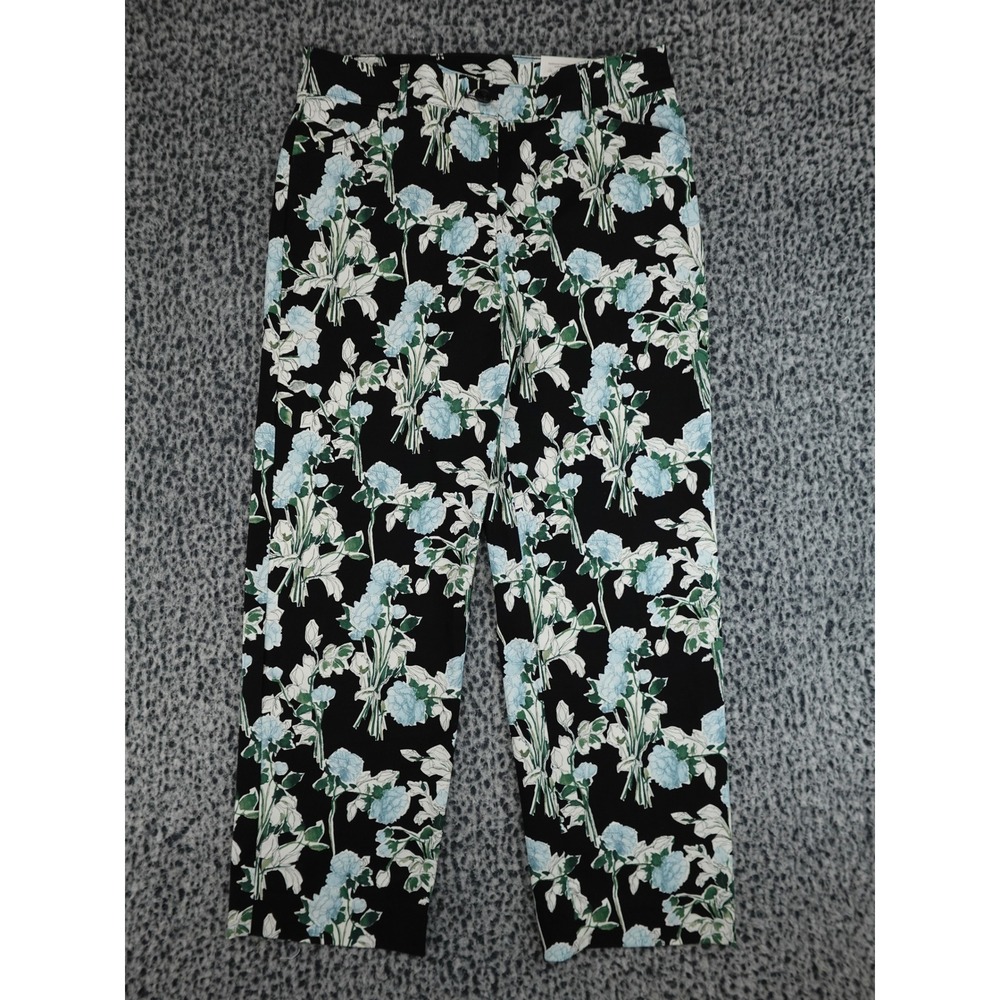 Chico's Brigitte Floral Ankle Pants‎ Womens 1.5R 10R Black Blue Slim Leg NWT